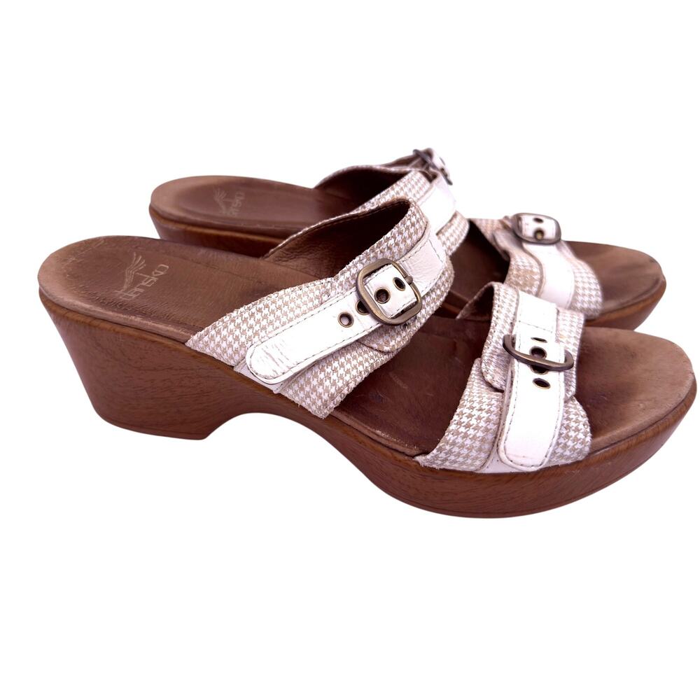 Dansko Women's White Leather Jessie Buckle Sandals Size 39 / 9